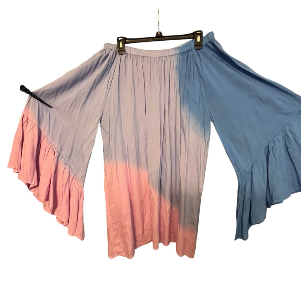 LA Class one size pink & blue off shoulder dress wide bell sleeves , cover up